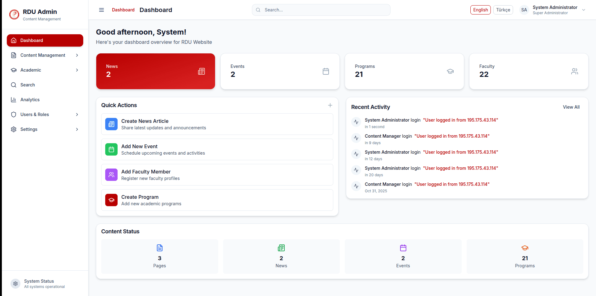 RDU CMS & Admin Panel